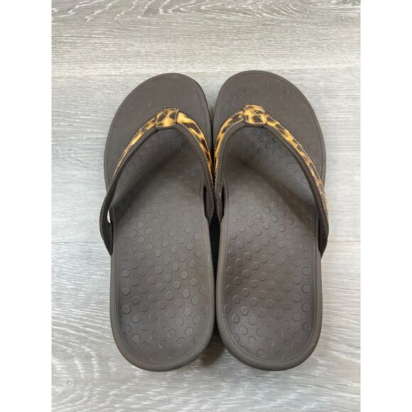 Vionic Tide II Women's Sandal Flip Flop Thong Orthotic 7 Brown Cheetah Shoes - Picture 7 of 10